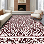 Maroon Labyrinth Geometric Border Rug