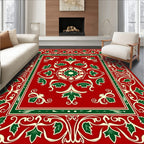 Crimson Green Floral Border Medallion Rug