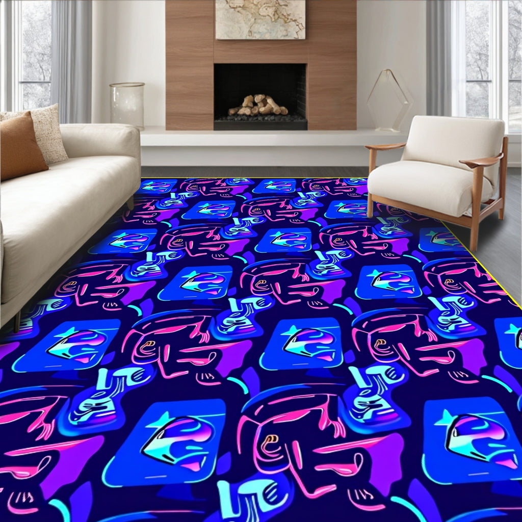 Abstract Neon Face Geometric Rug