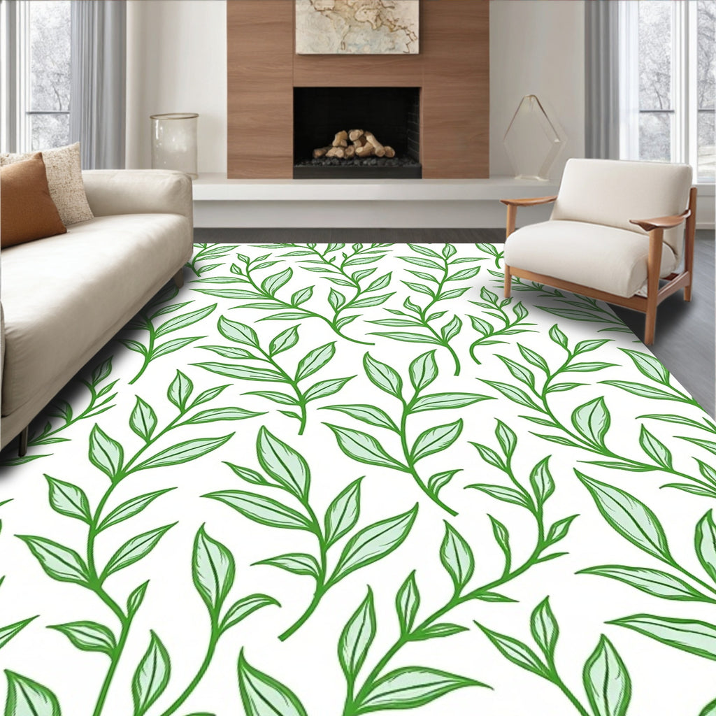 Green Leafy Branches Seamless Rug