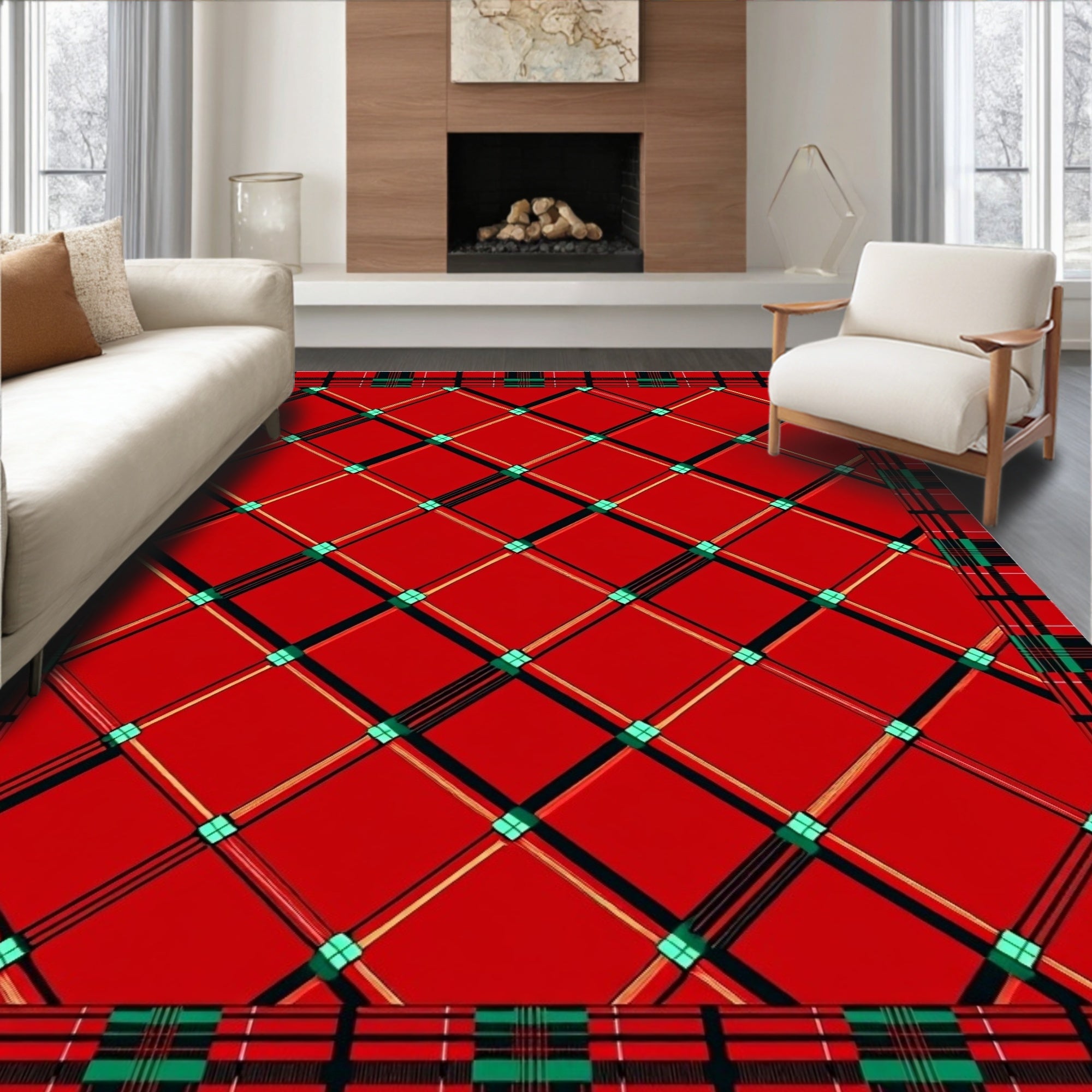 Red Tartan Diamond Lattice Rug