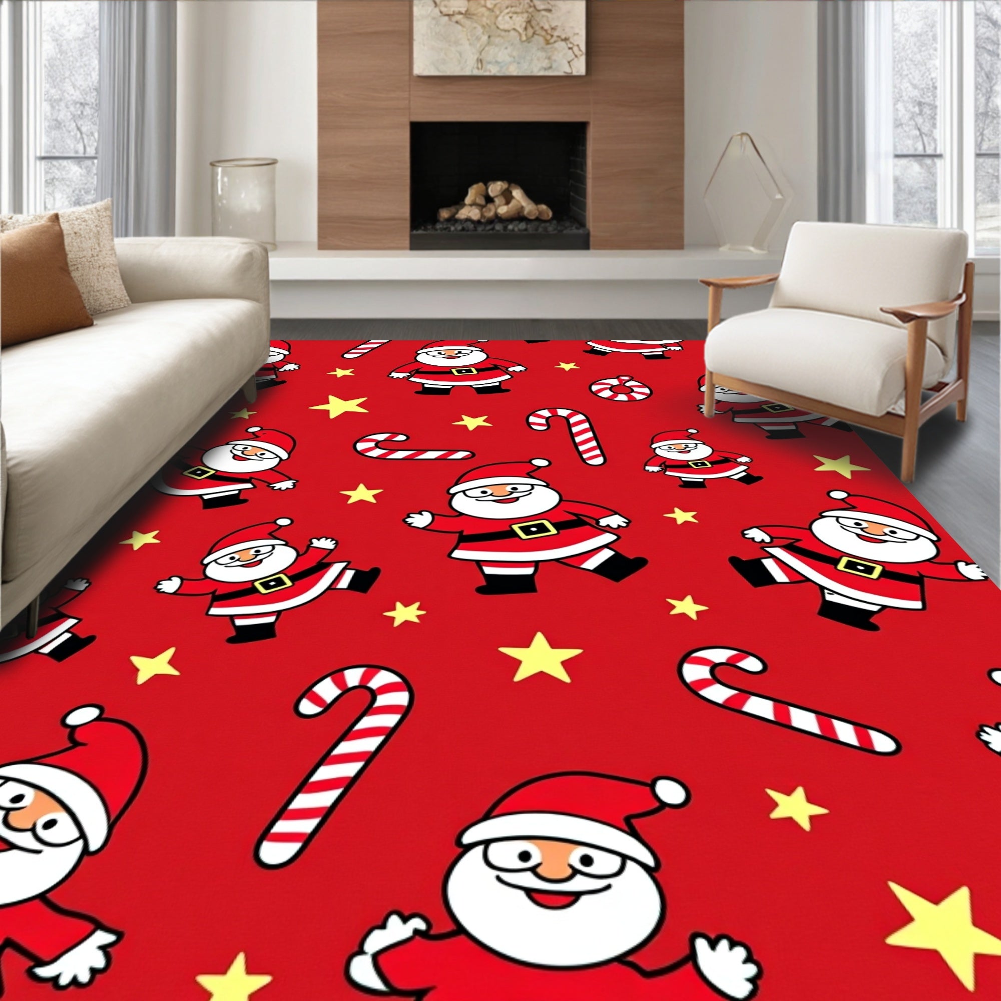 Festive Santa Candy Cane Star Rug