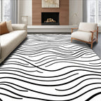 Abstract Black and White Wavy Lines Rug