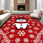 Charming Red Snowman Snowflakes Swirl Rug