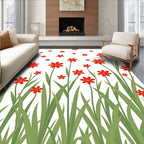 Red Blossoms Garden Scene Rug
