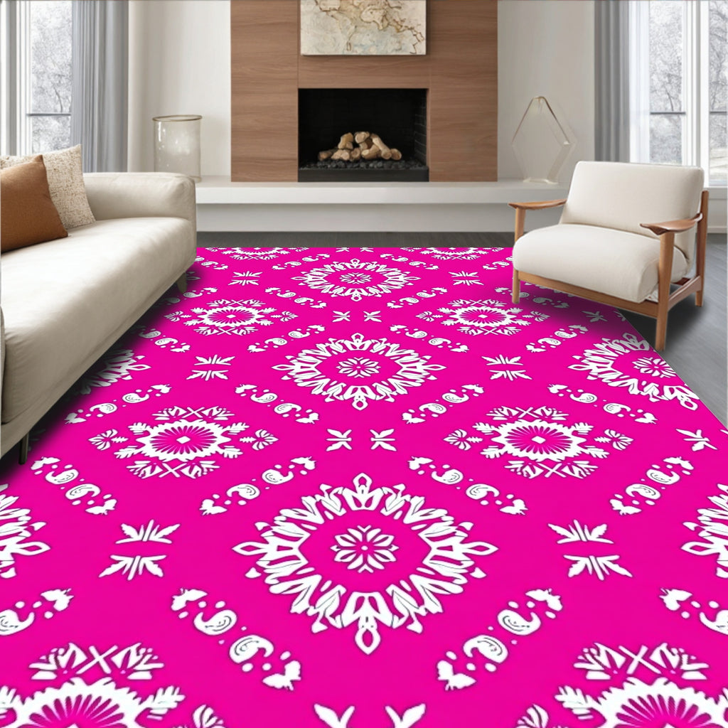 Hot Pink White Medallion Paisley Rug