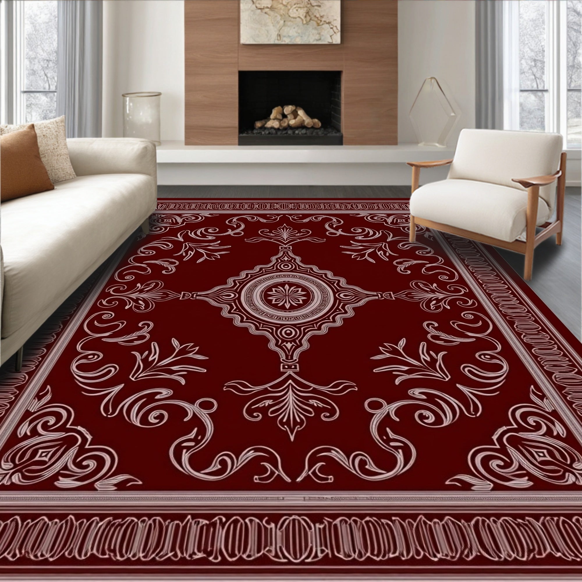 Crimson Garden Medallion Scroll Rug