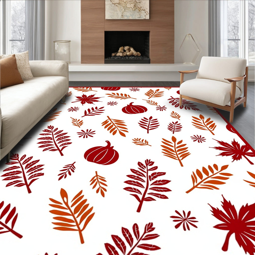 Autumn Leaves Pumpkins Falling Motif Rug
