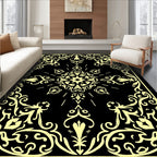 Golden Ornate Black Floral Scroll Rug