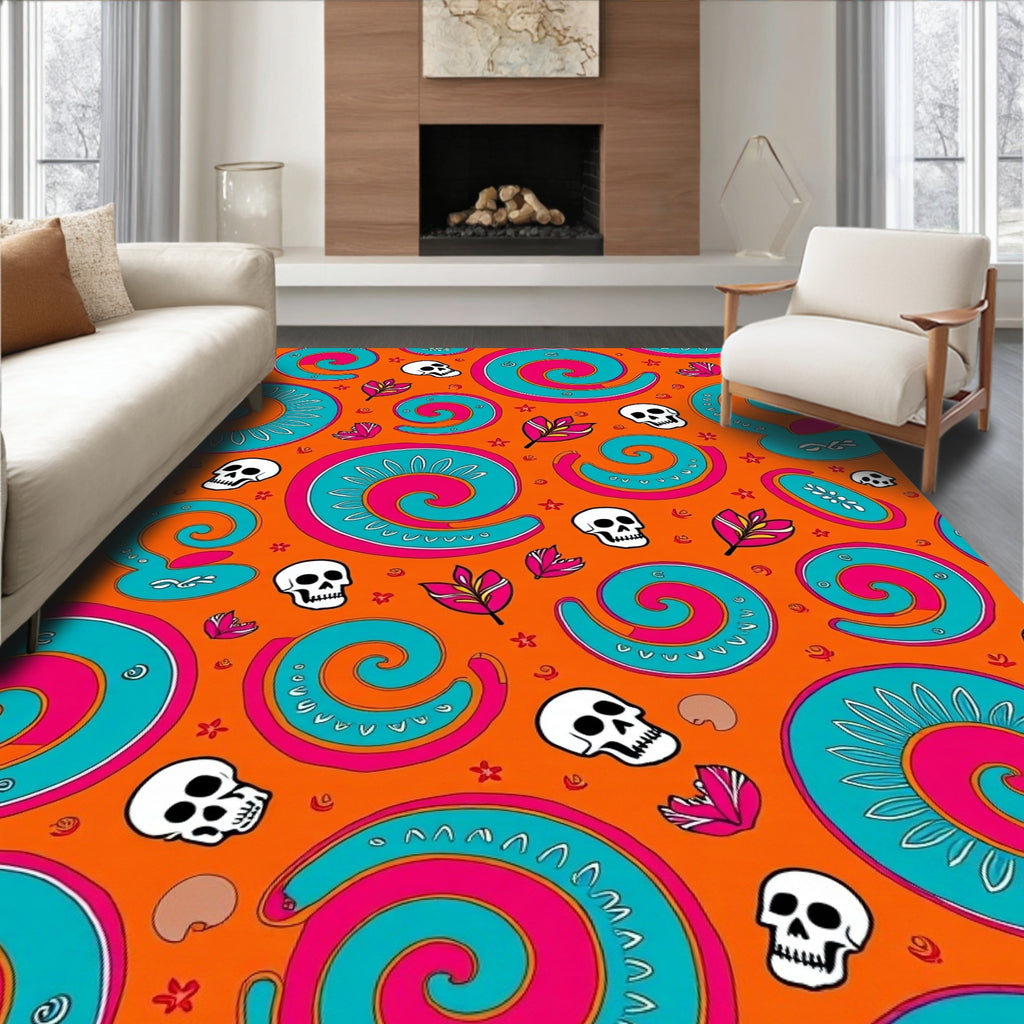 Day of the Dead Skulls Swirl Rug
