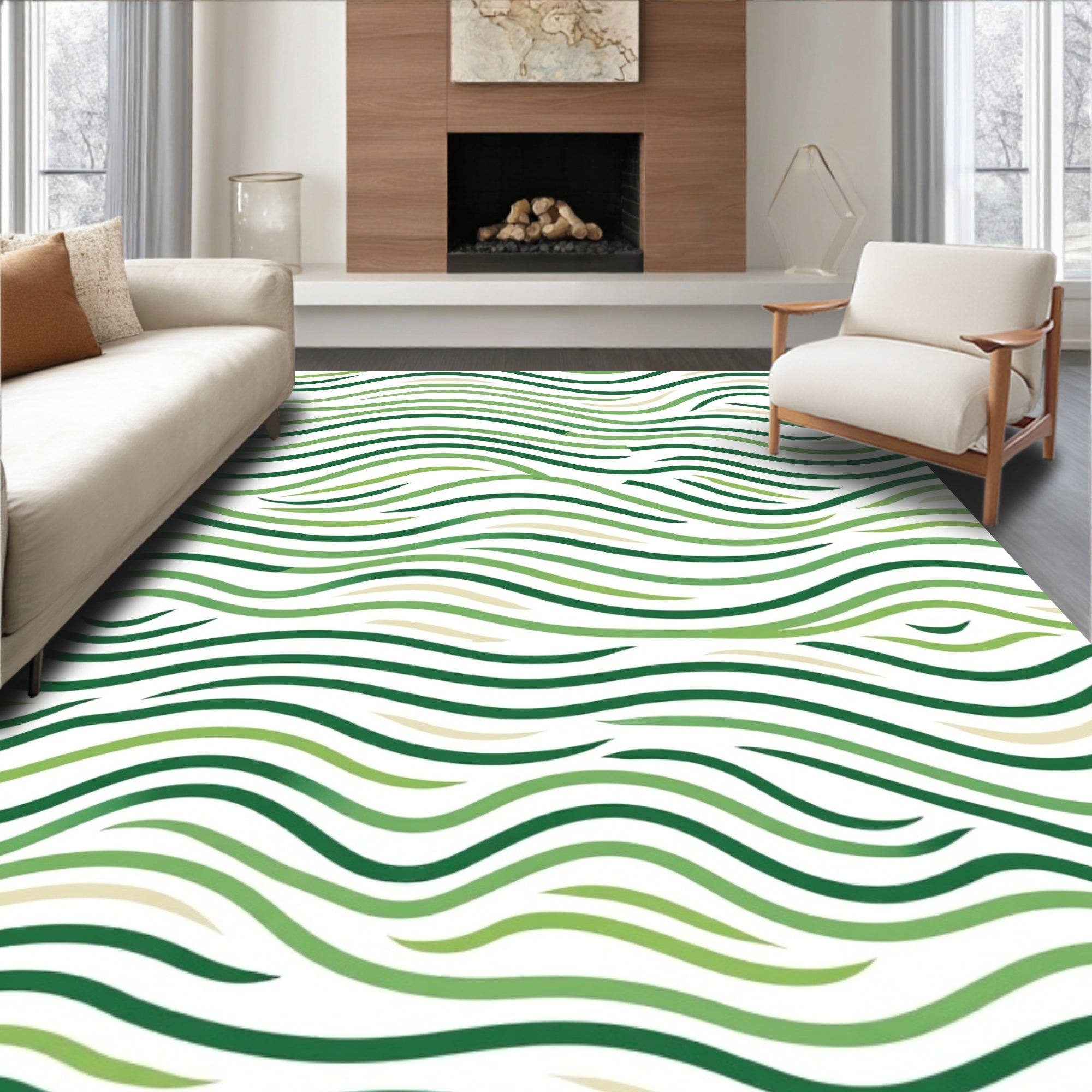 Verdant Green Wavy Stripes Rug