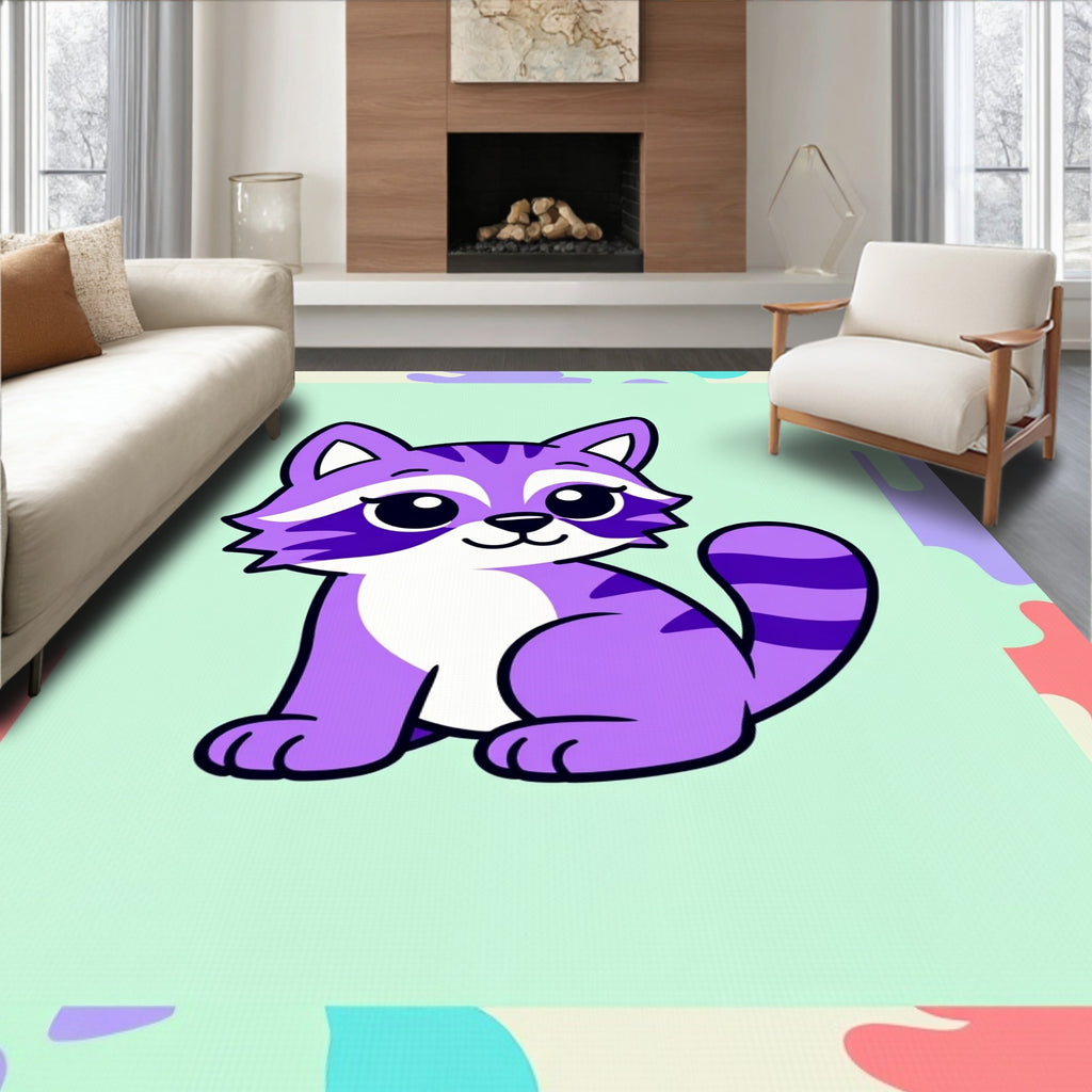 Purple Cat With Stripes Border Rug