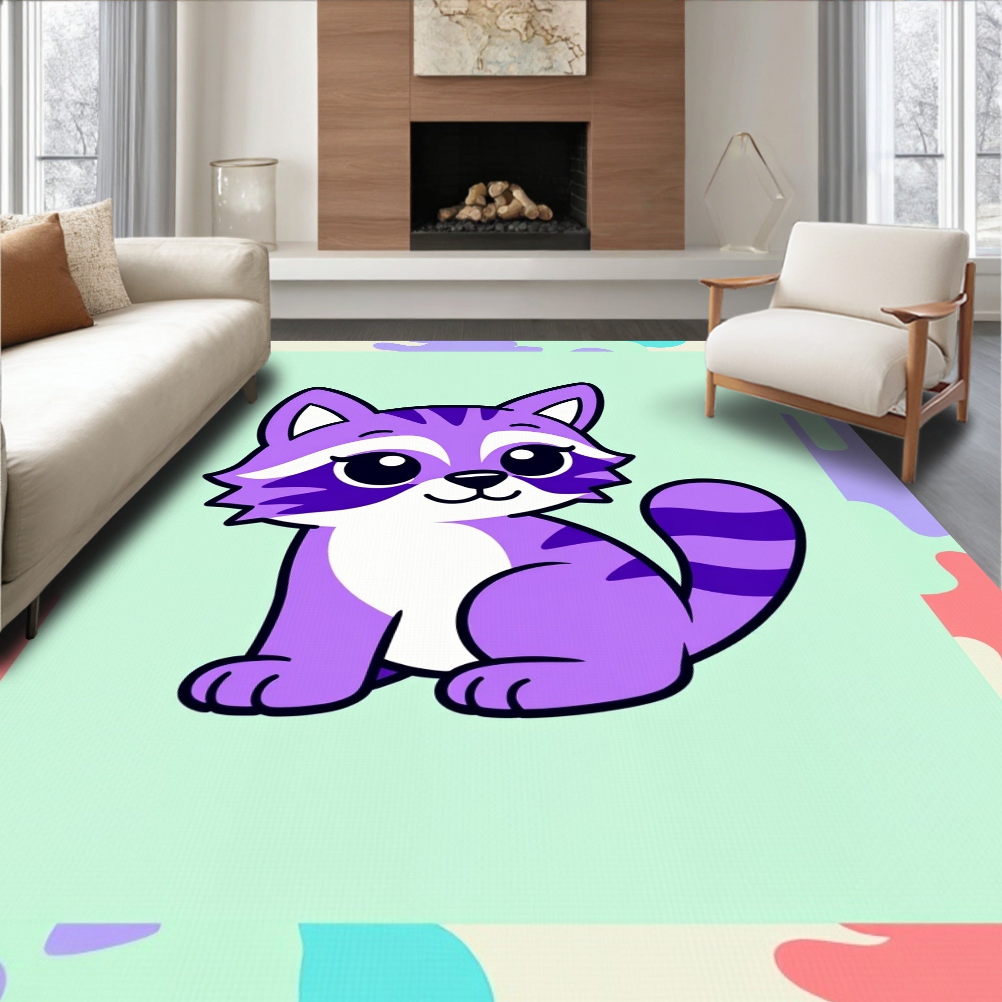 Purple Cat With Stripes Border Rug