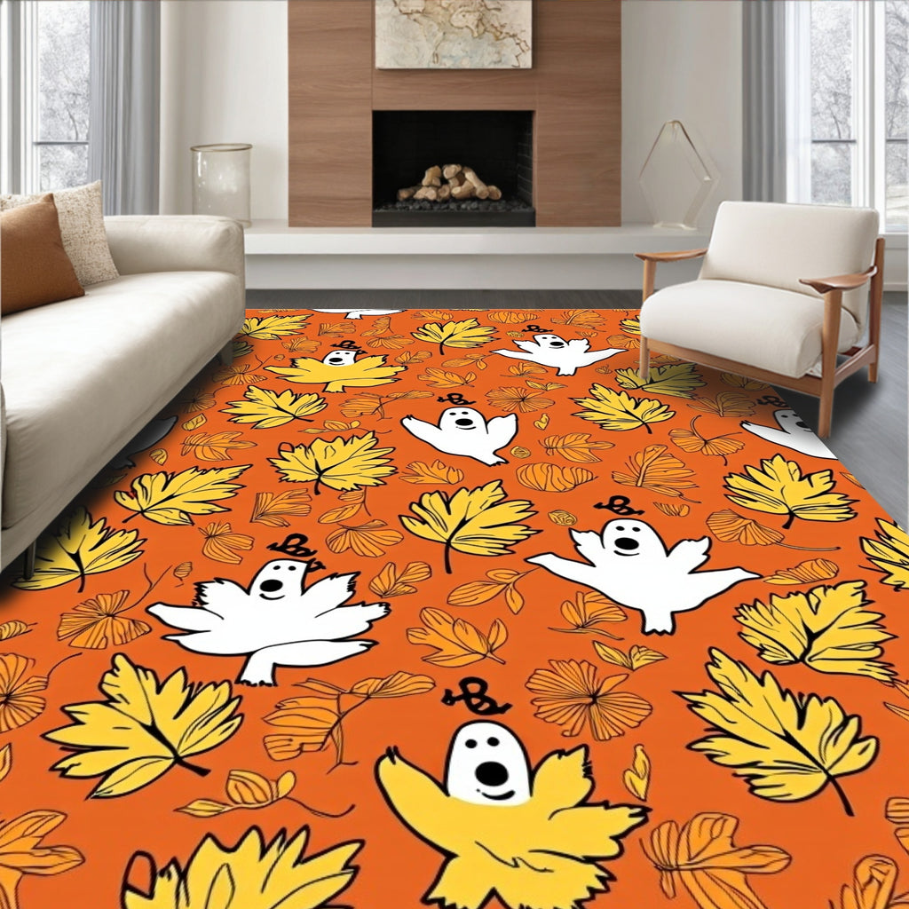 Orange Ghostly Autumn Leaves Rug