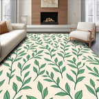 Green Leafy Branches Cream Background Rug