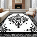 Monochromatic Black and White Medallion Frame Rug
