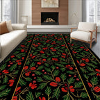 Crimson Floral Vine on Black Background Rug