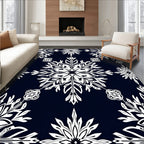 Black White Floral Medallion Square Rug