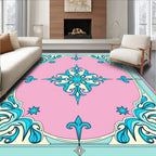Pink Aqua Floral Scroll Medallion Rug