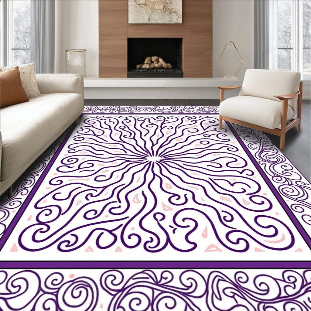 Whimsical Purple Swirl Center Bloom Rug