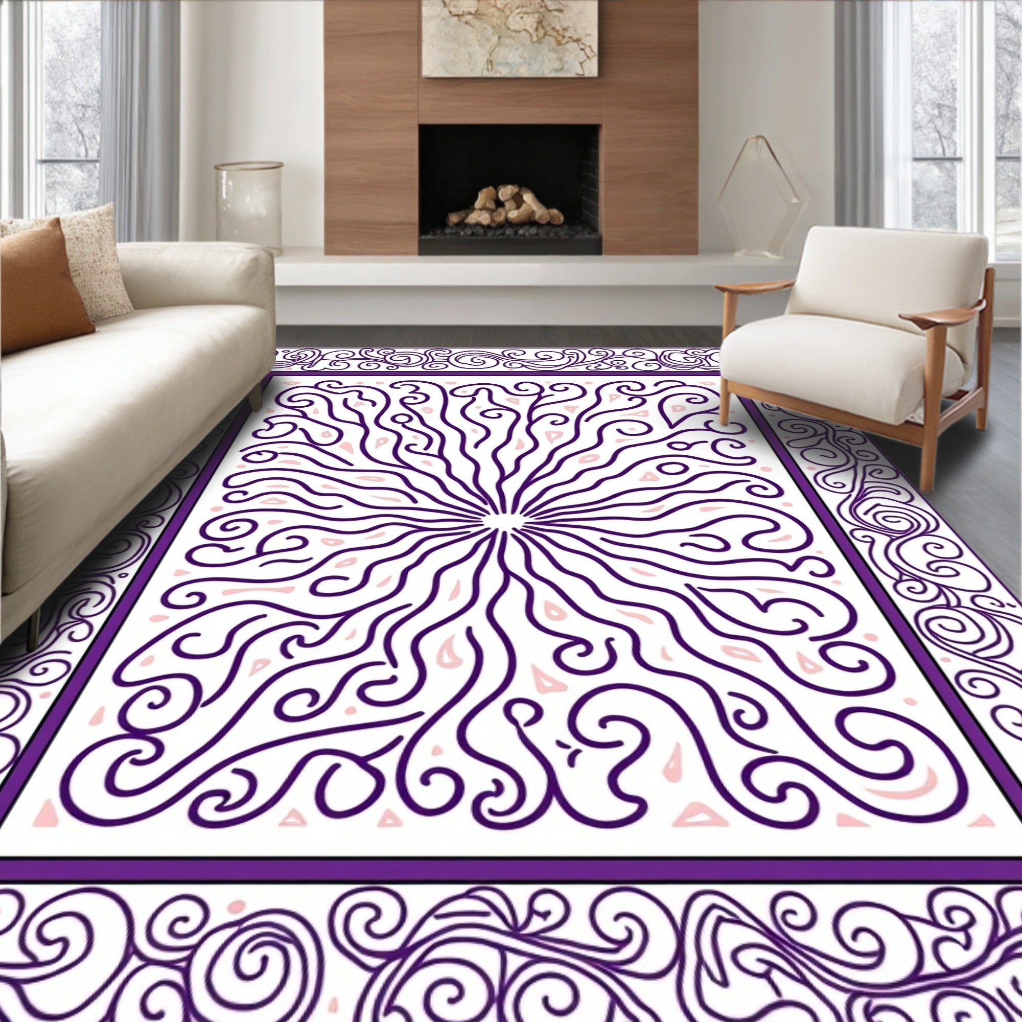 Whimsical Purple Swirl Center Bloom Rug