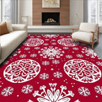Crimson White Snowflake Medallion Collage Rug