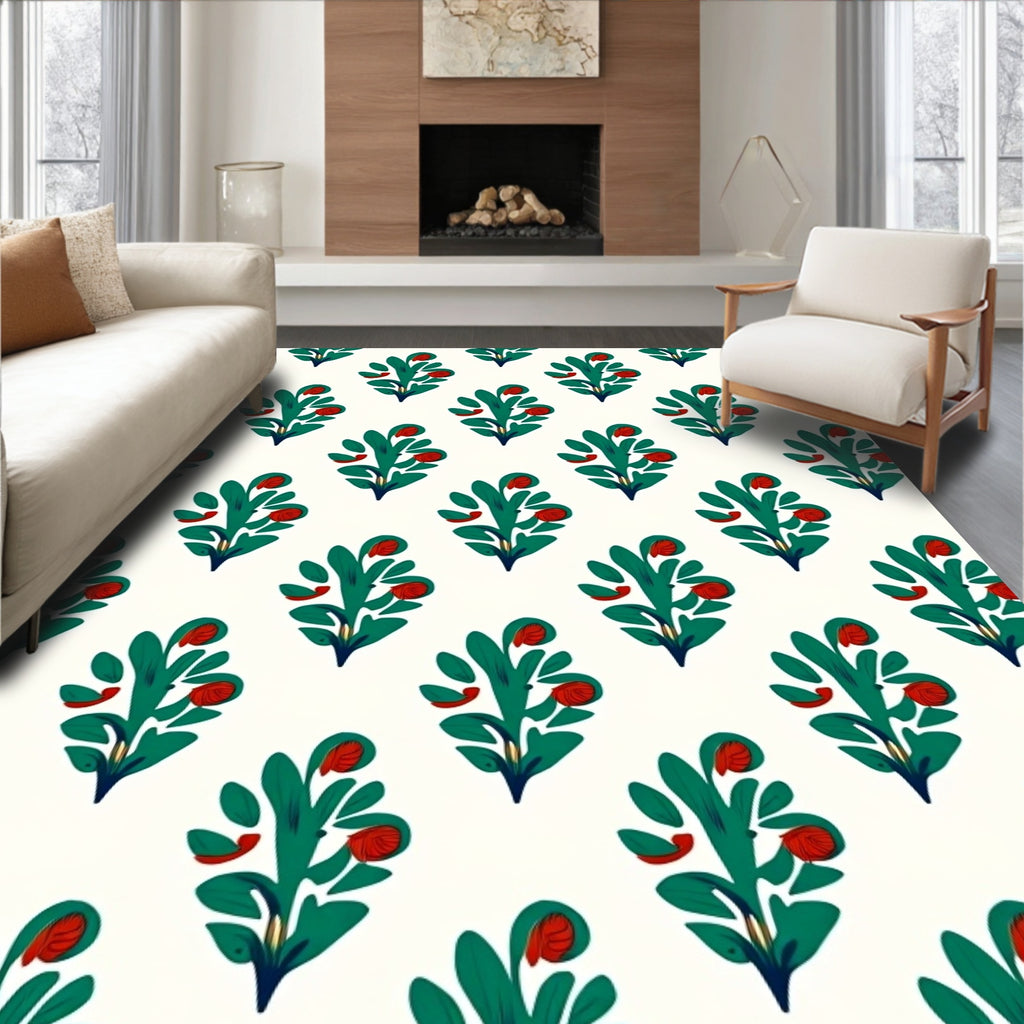 Green Red Budding Branch Repeat Rug