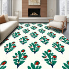 Green Red Budding Branch Repeat Rug