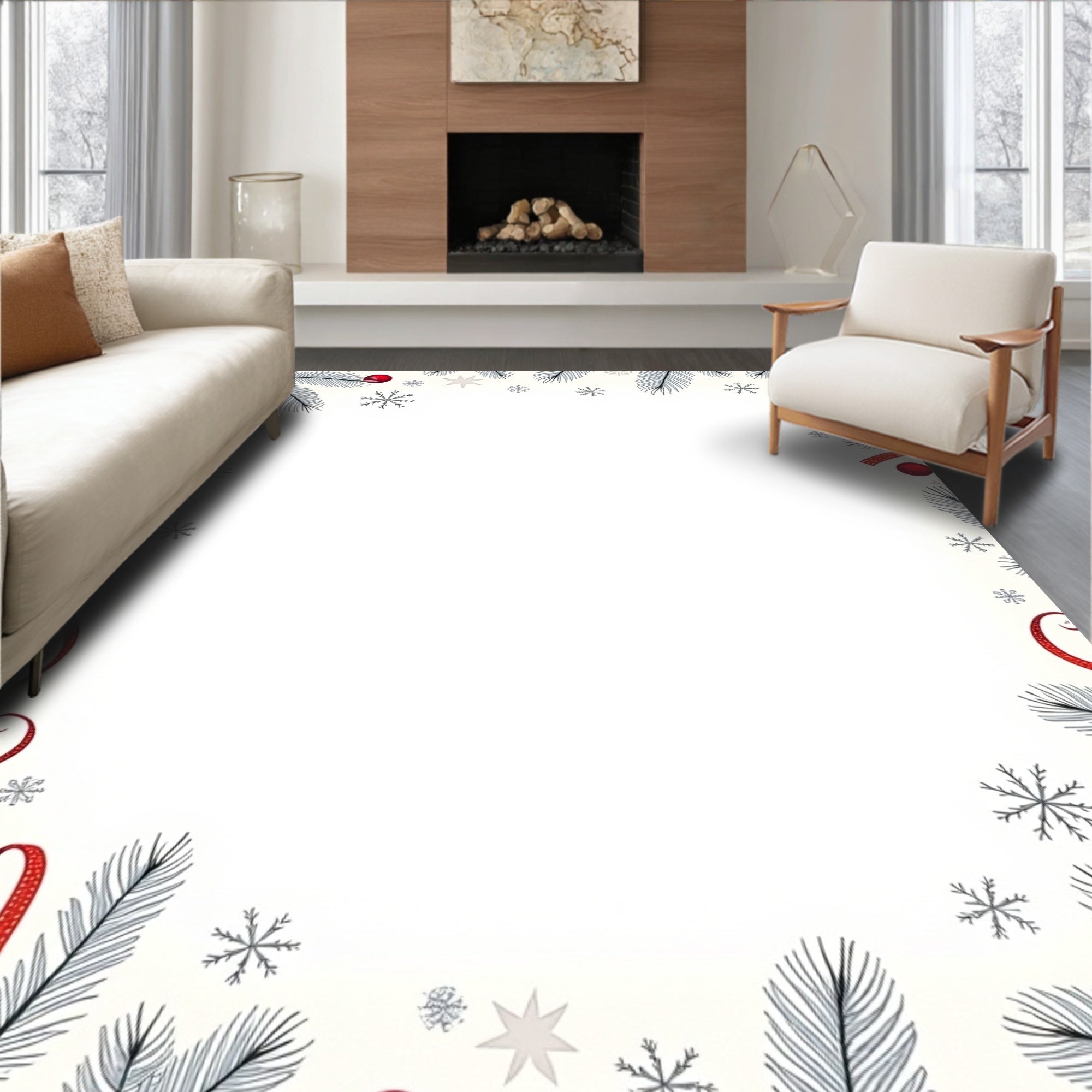 Crimson Red Festive Ornament Garland Rug