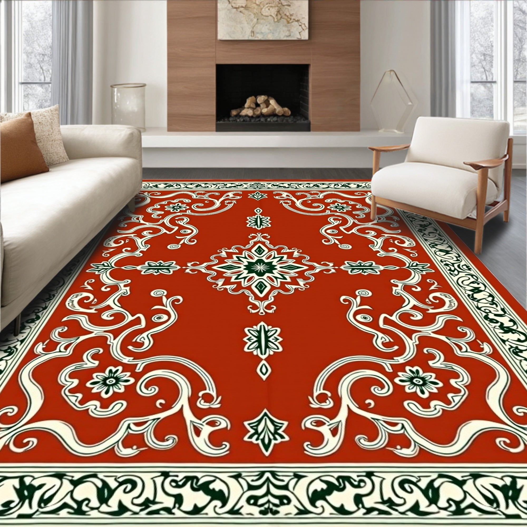 Ornate Vine Medallion Red Rug