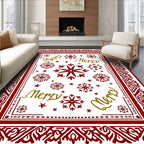 Red Gold Merry Snowflake Frame Rug