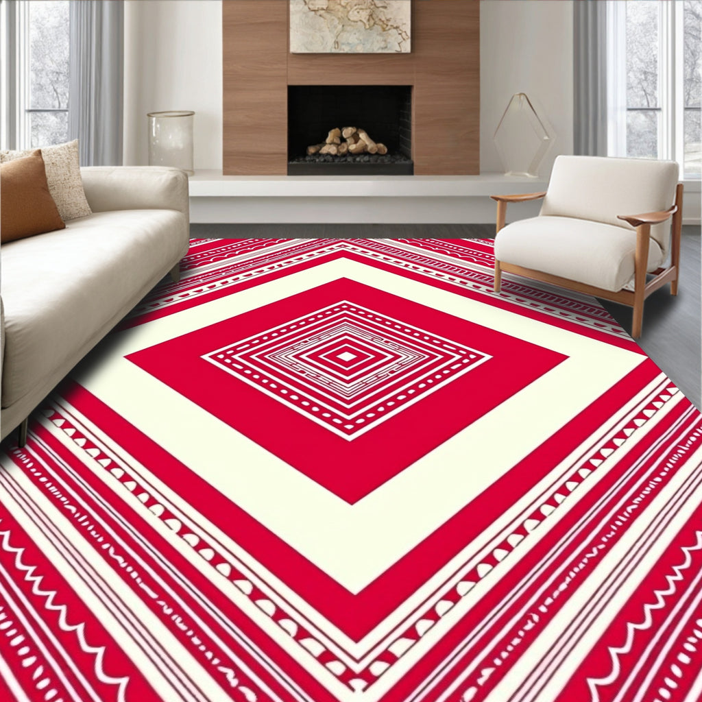Bold Red Cream Diamond Tiling Rug