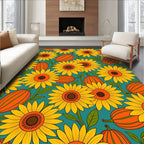 Sunny Yellow Sunflowers Orange Gourds Foliage Rug