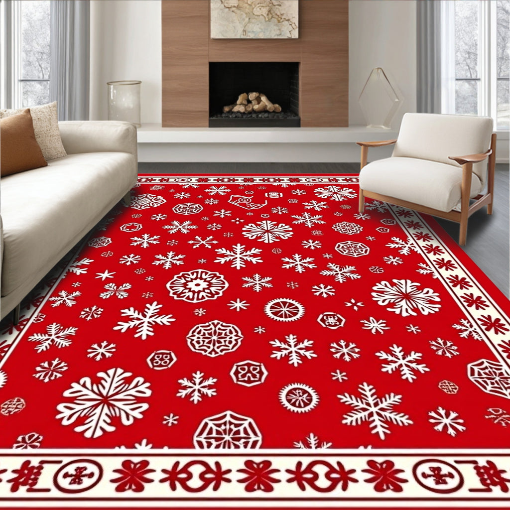 Vibrant Red Snowflake Collection Rug