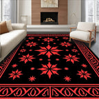 Crimson Starbursts Black Border Rug