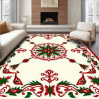 Crimson Green Floral Medallion Border Rug