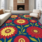 Crimson Yellow Daisy Garden Rug
