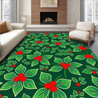 Green Red Berry Botanical Floral Rug