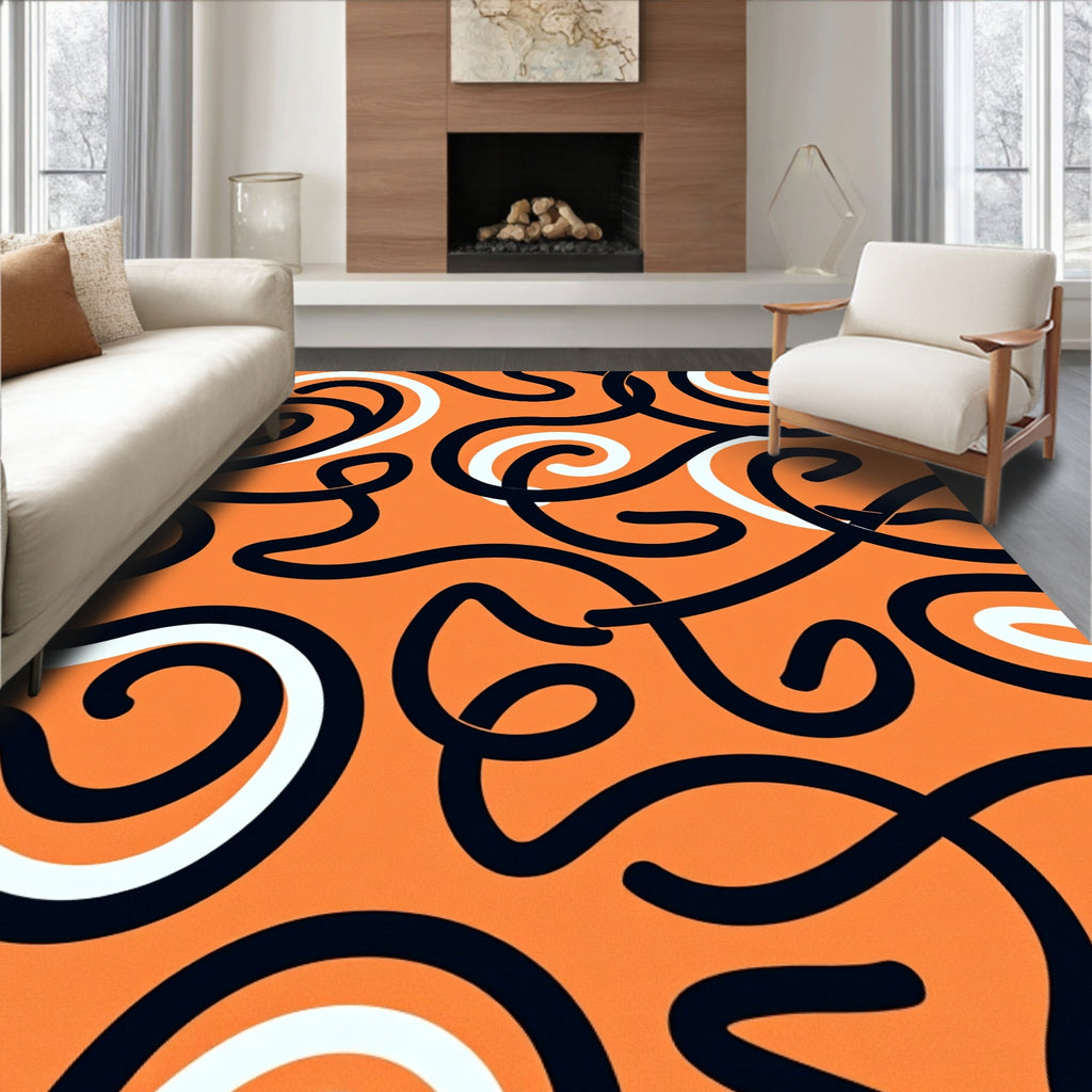 Dynamic Orange Swirl Abstract Rug
