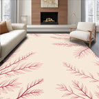 Crimson Leafy Branches On Cream Rug