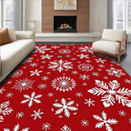 White Snowflakes on Red Background Rug