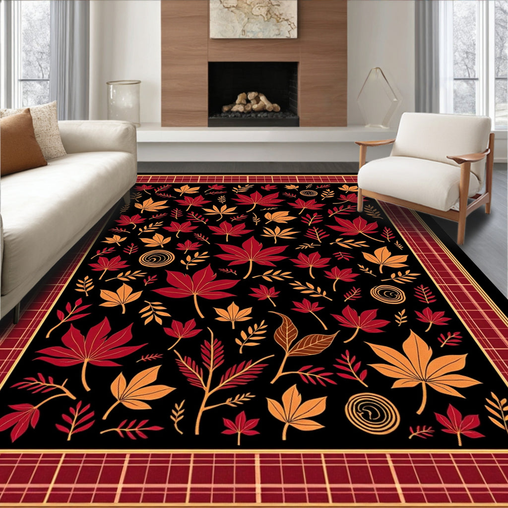 Autumn Maple Leaf Scarlet Gold Border Rug