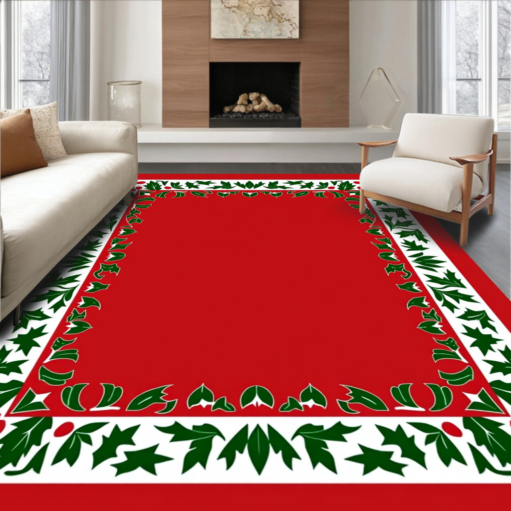 Vibrant Red Holly Berry Border Rug