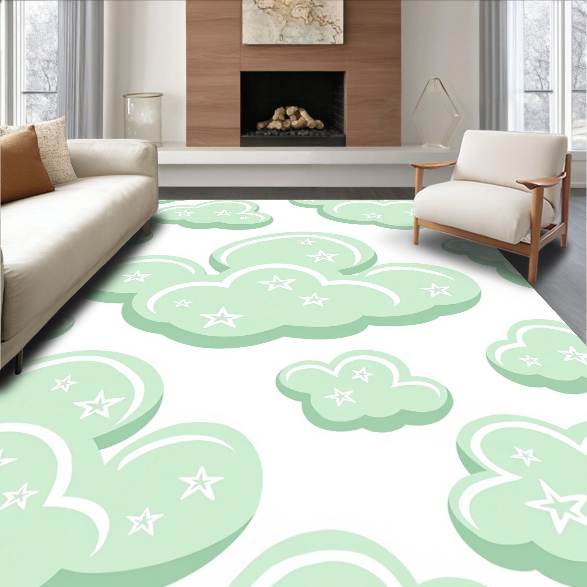 Mint Green Cloud Star Arrangement Rug