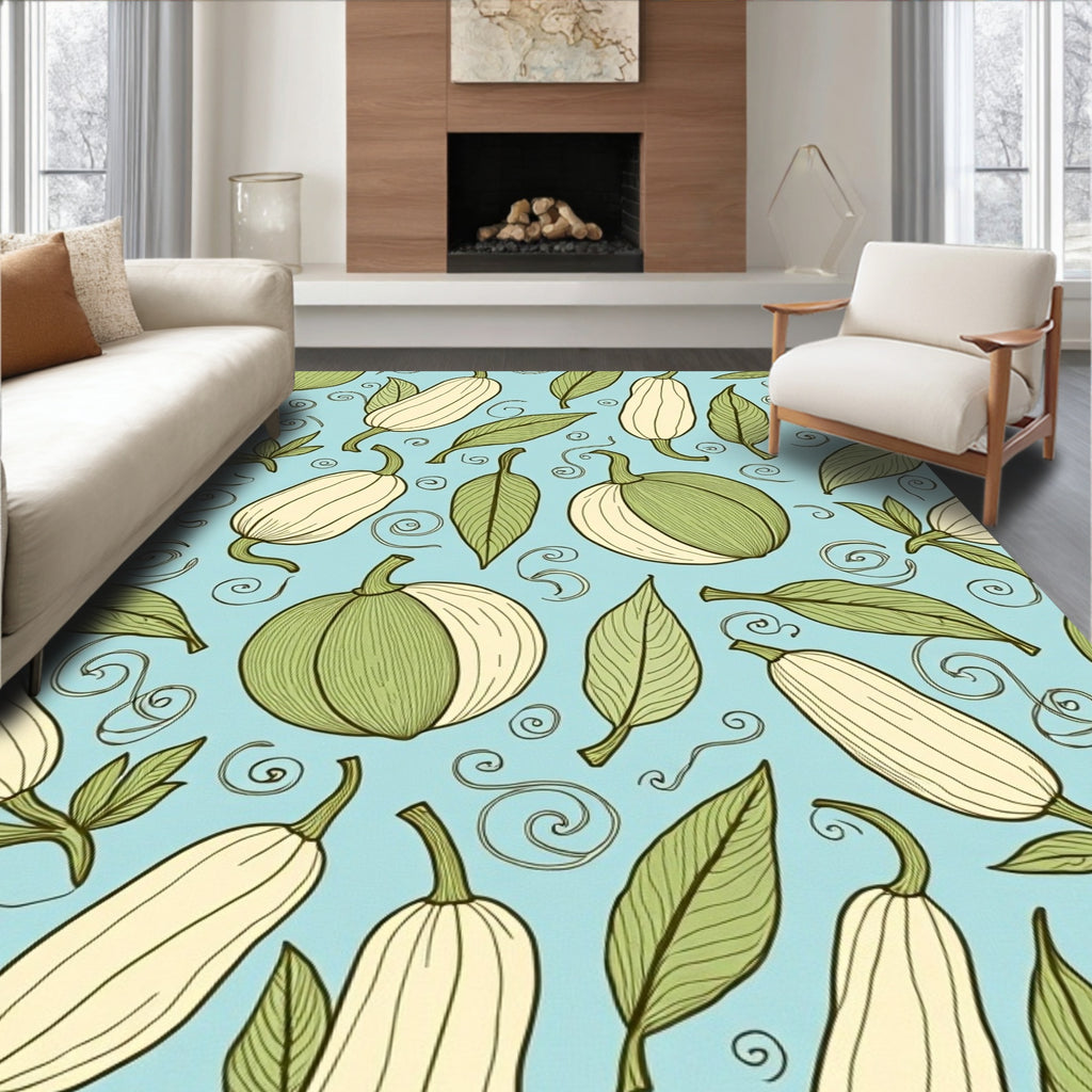 Whimsical Green Squash Leaf Swirls Rug