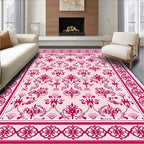 Crimson Floral Damask Border Rug