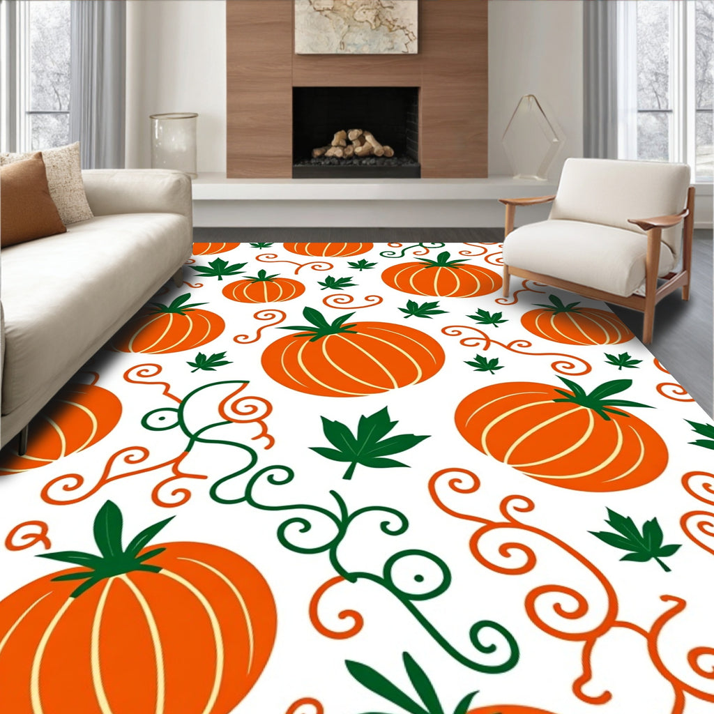 Orange Pumpkin Leaf Swirl Autumn Rug