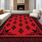 Bold Red Black Damask Medallion Rug