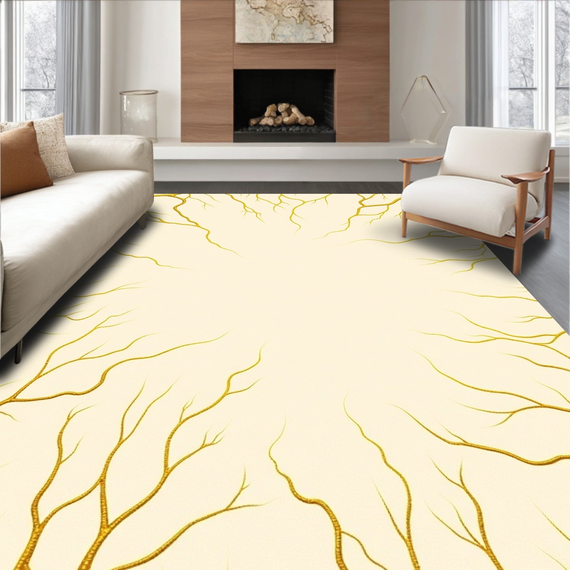 Golden Vein Branch Border Rug