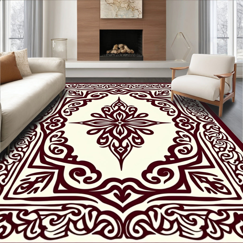 Crimson Ivory Floral Frame Rug